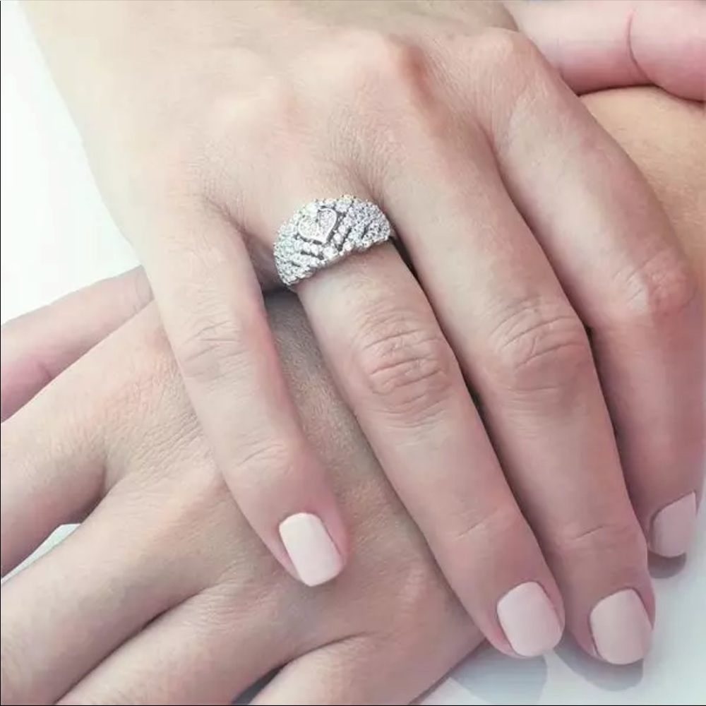 New Lovely Heart 925 Silver Princess Diamond Ring - Picture 3 of 3